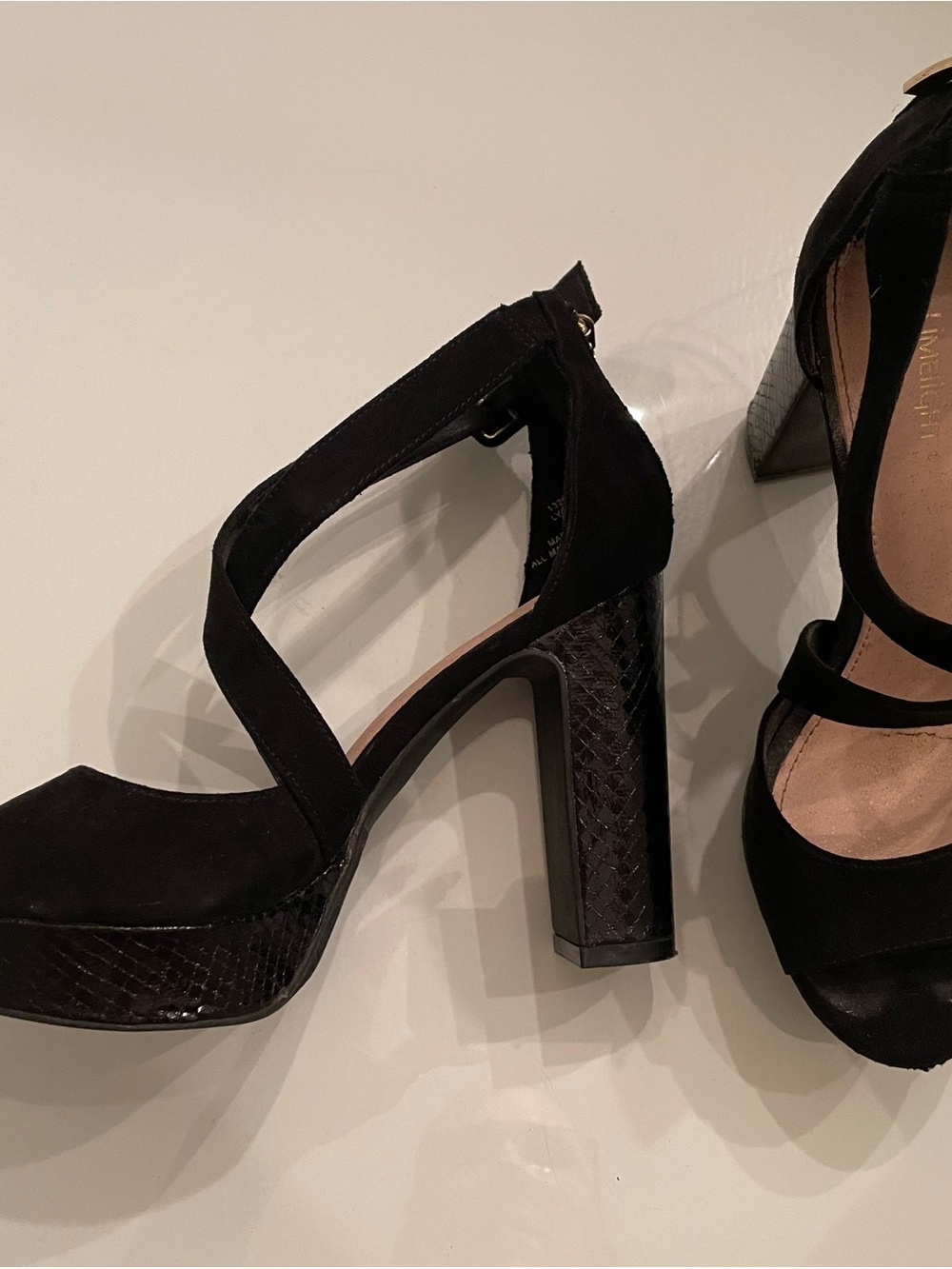 Limelight Black Suede Crisscross Platform Heels